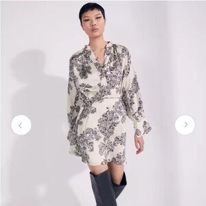 H&M satin floral tie belt dress